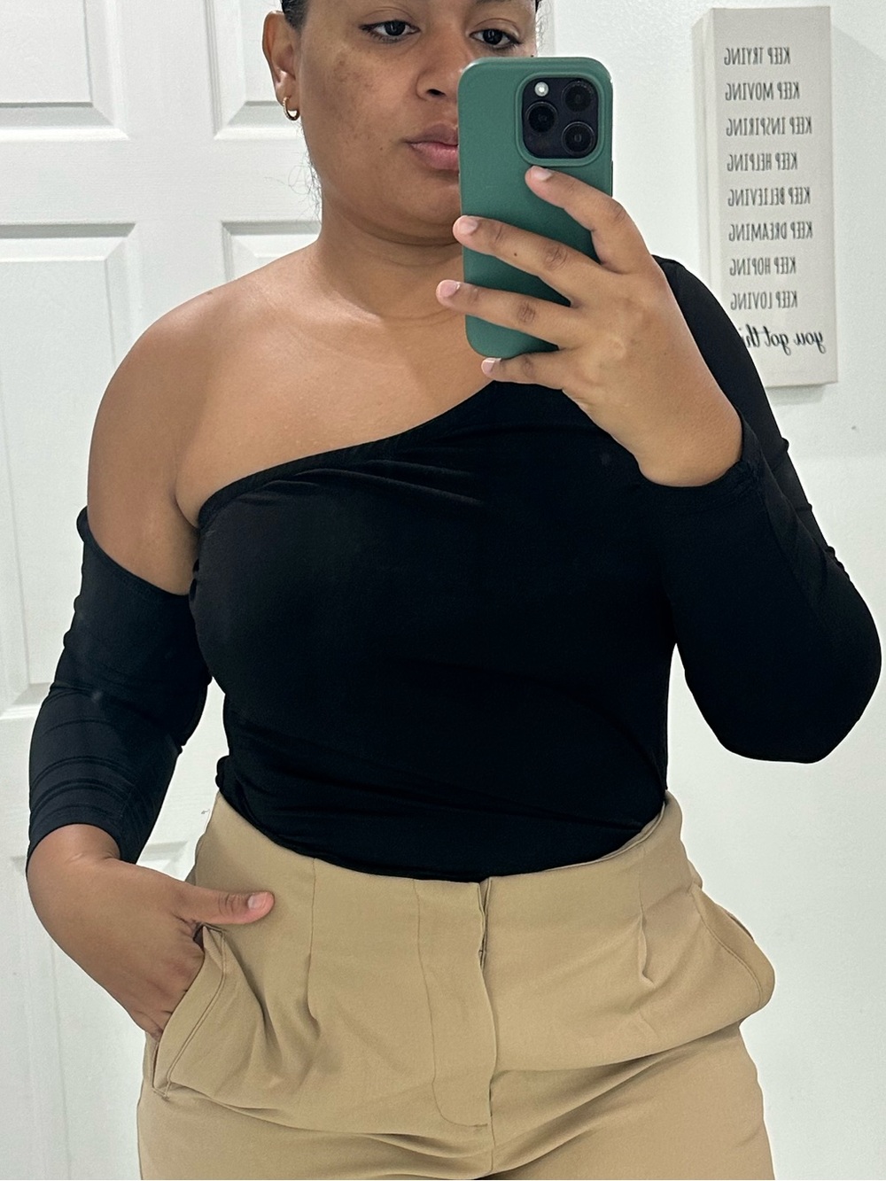 SHEIN Black One-Shoulder Long Sleeve Top